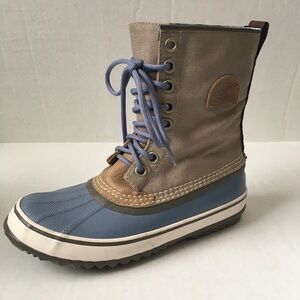Sorel Women's Blue Tan Lace-Up Winter Rain Boots